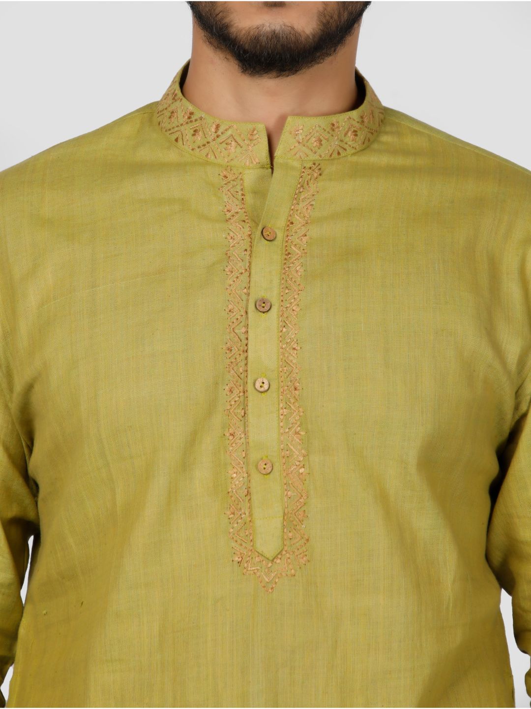 Eco Khadi Cotton Green Long Kurta - Jai