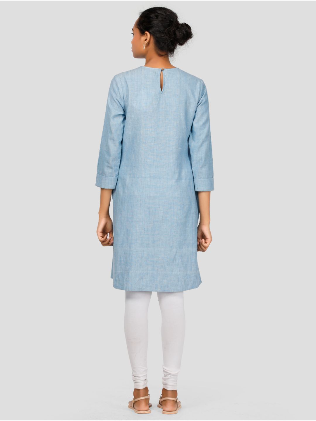 Eco Khadi Silk Embroidered  Chambray Kurta