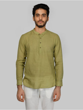 Eco Khadi Cotton Olive Green Shirt Kurta