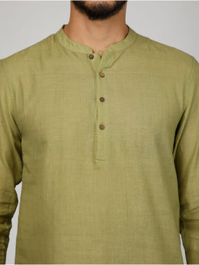 Eco Khadi Cotton Olive Green Shirt Kurta