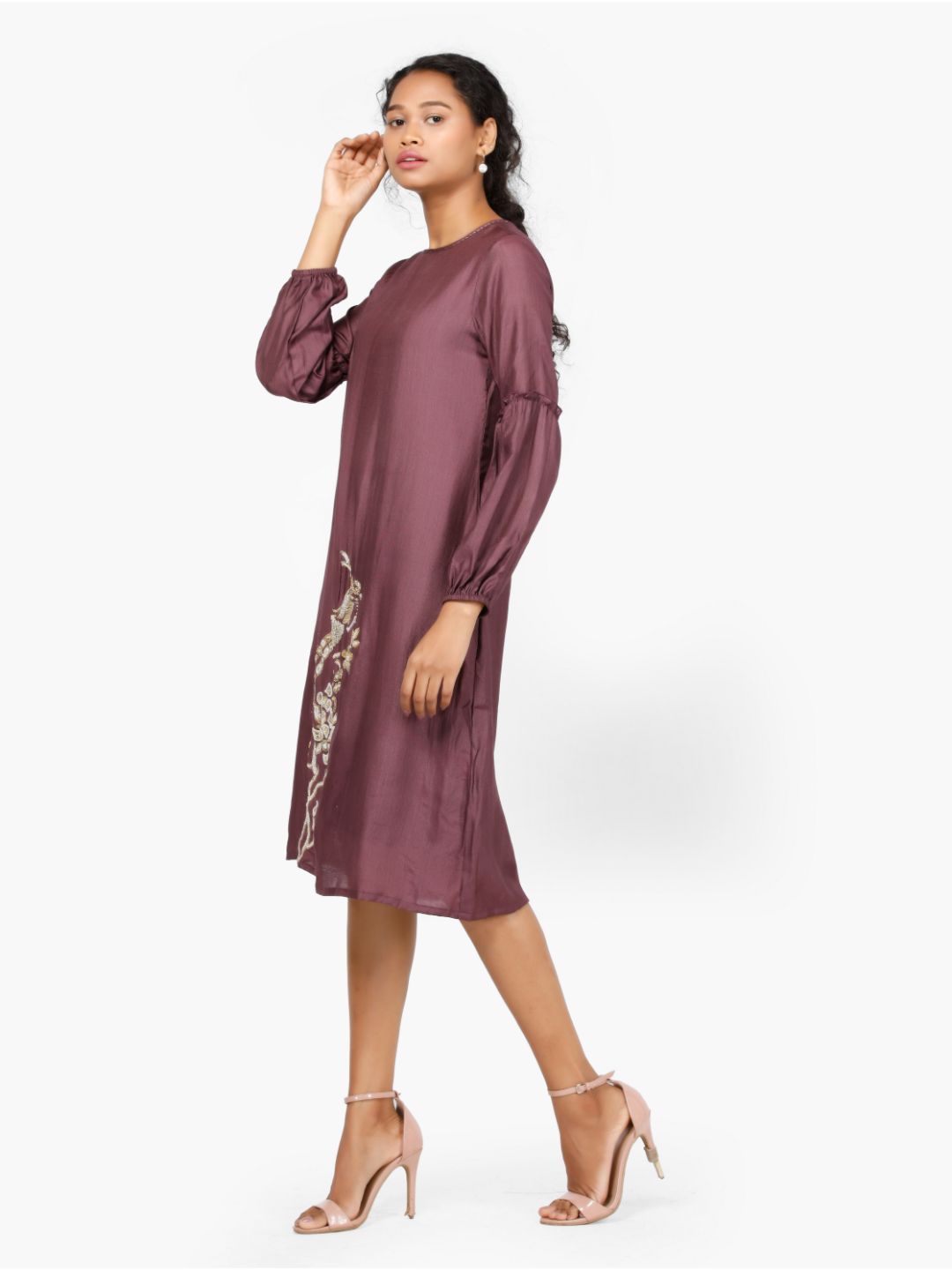 Eco Khadi Silk Embroidered Wine Tunic - Aarini