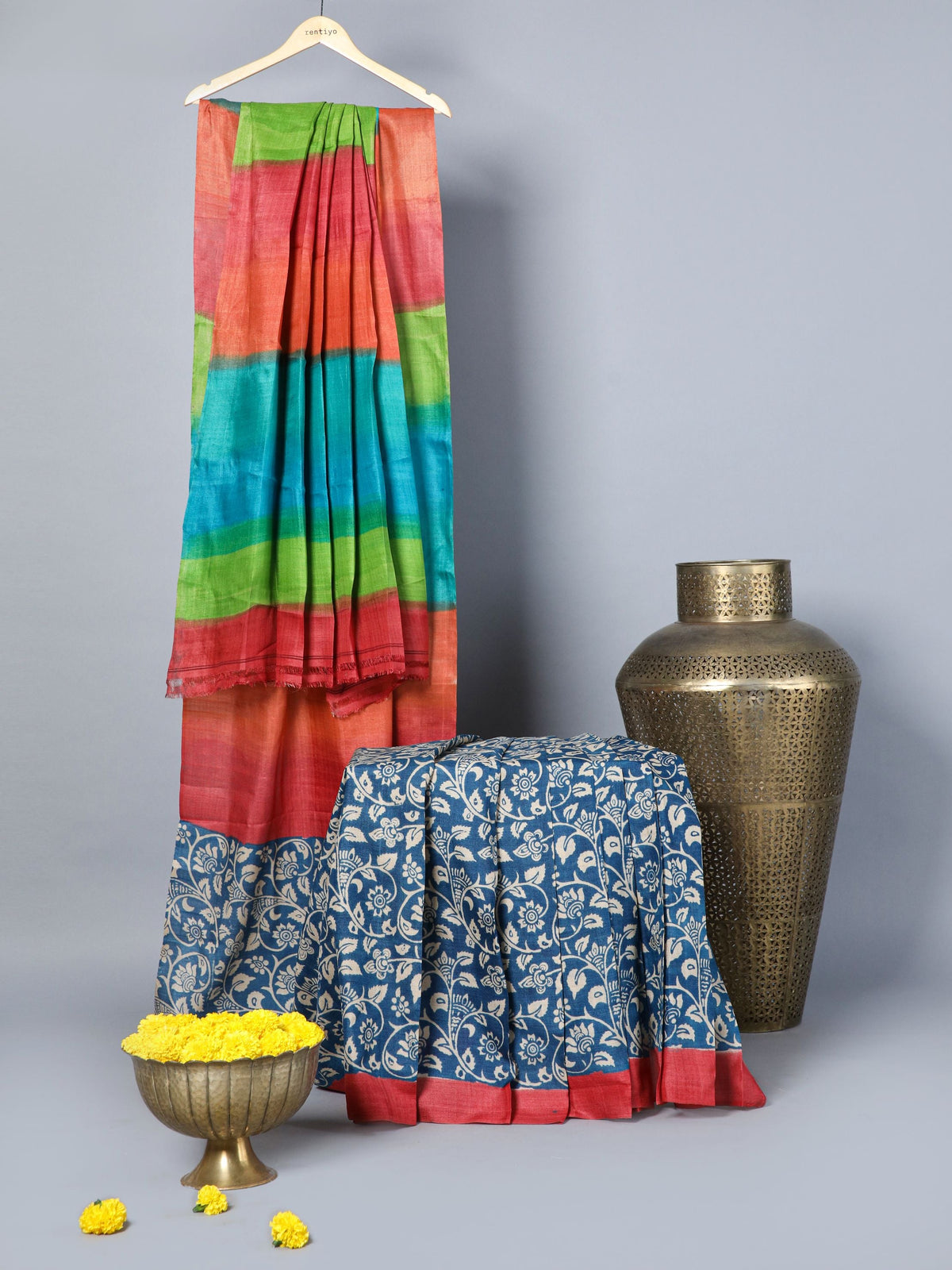 Eco Khadi  Silk Tussar Peacock Blue Printed saree