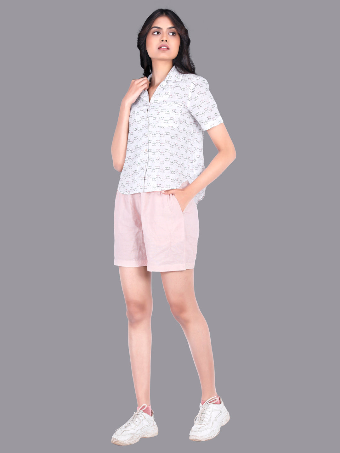Eco Khadi Cotton Pink Shorts with Drawstrings