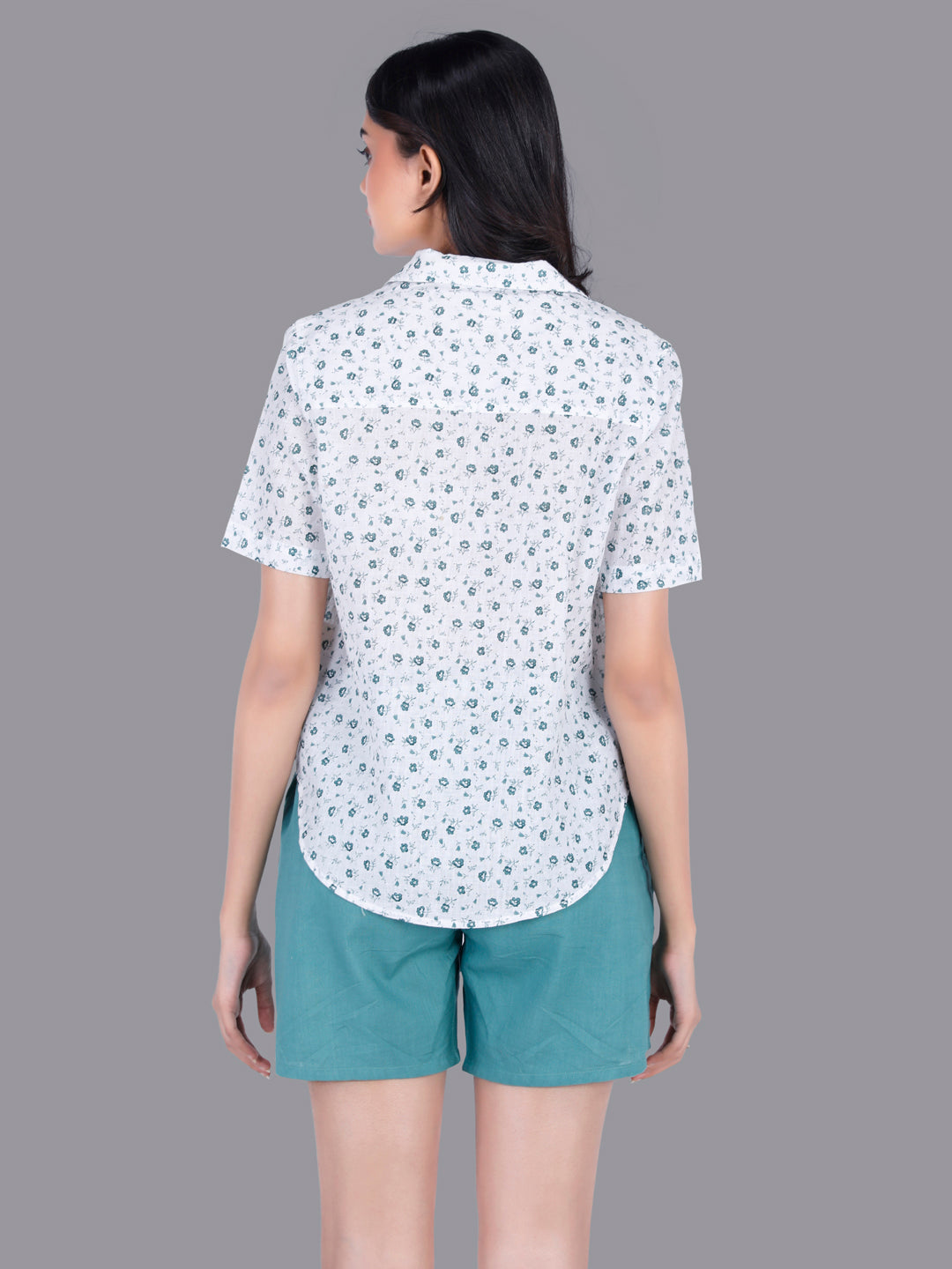 Eco Khadi Cotton Muslin White Shirt with Floral Print