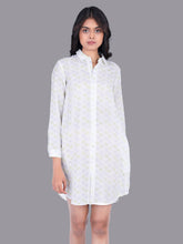 Eco Khadi Muslin Cotton White Shirt Dress with Porcupine Print