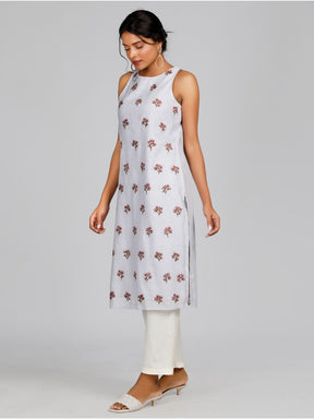 Eco Khadi Cotton Embroidered Lilac Kurta - Aura