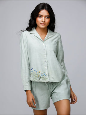 Eco Khadi Cotton Green Shirt - Eila