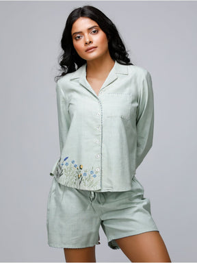 Eco Khadi Cotton Green Shirt - Eila