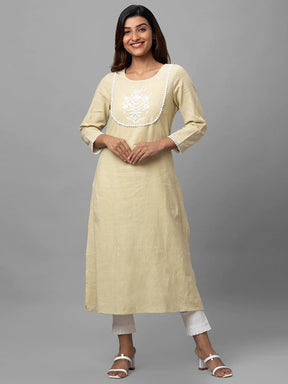 Eco Khadi Cotton Cream Kurta with Cord Embroidery and Lace - Shakti