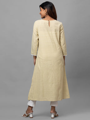 Eco Khadi Cotton Cream Kurta with Cord Embroidery and Lace - Shakti