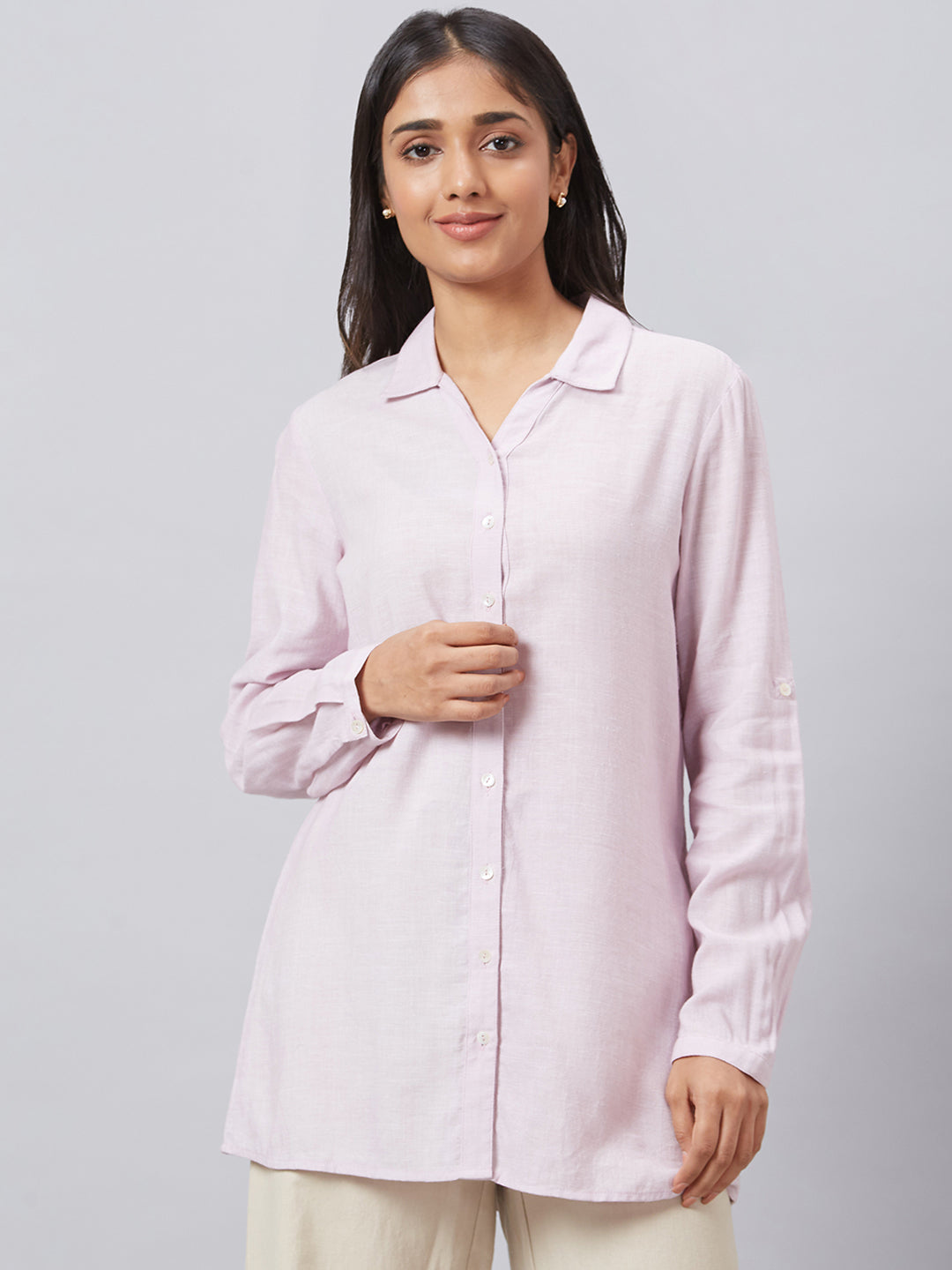 Eco Khadi Cotton Classic Mist Lilac Long Shirt